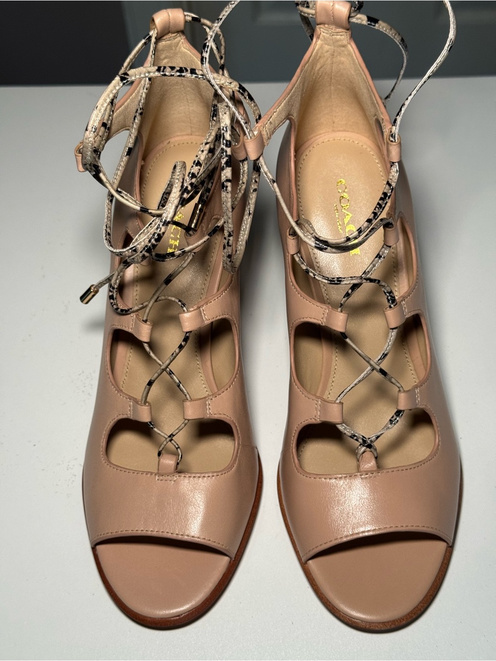 COACH Leather Ballet Flats with Leopard-Print Trim size 9